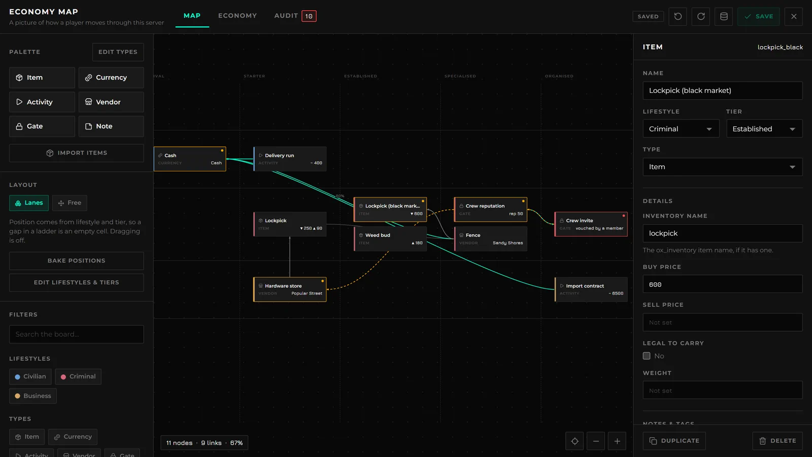 The Economy Map open over the portal