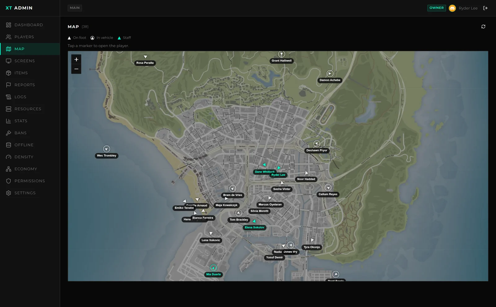 The live player map in the portal