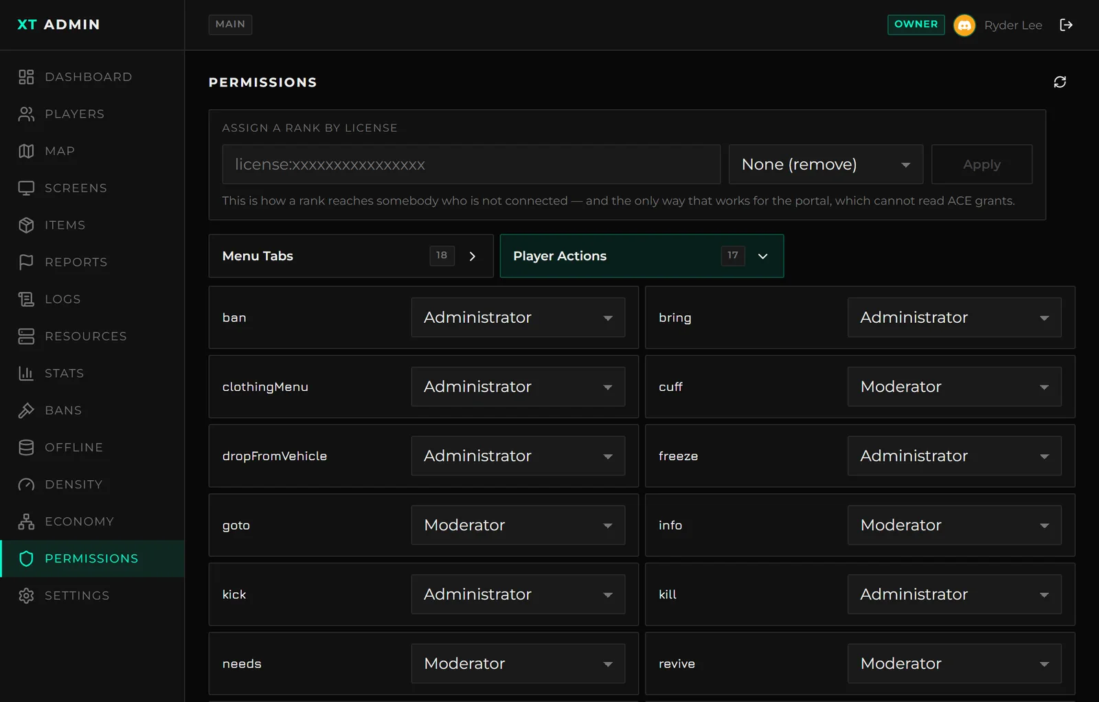 The portal permission editor