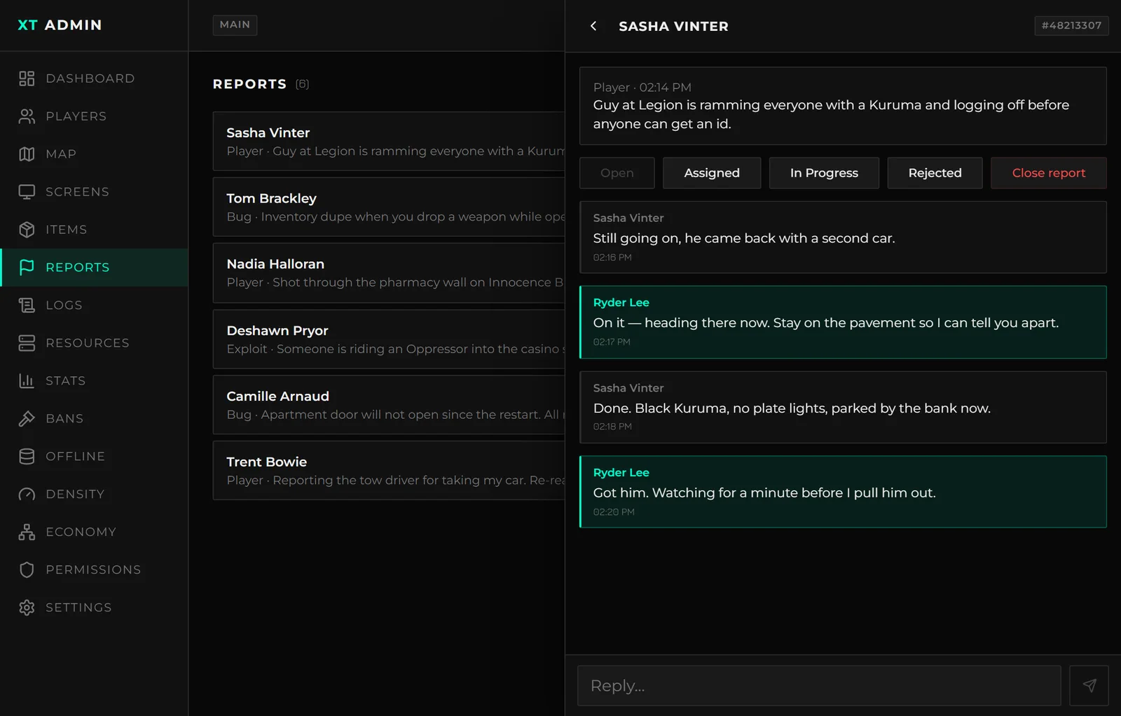 A report thread in the portal