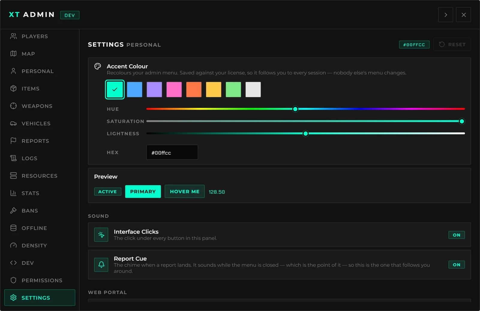 The Settings tab